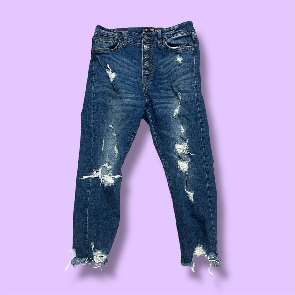 Hot Kiss Blue Distressed Cropped Jeans